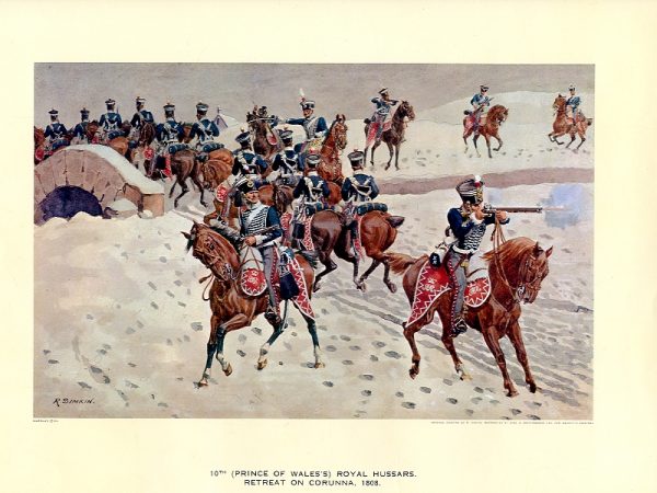 10th Hussars Retreat on Corunna by Simkin print